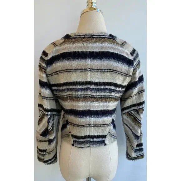 Vena Cava 💥 Stunning 💥 Gryphon cropped sweater jacket Blue Gold Tan White sz 4 - Picture 7 of 9